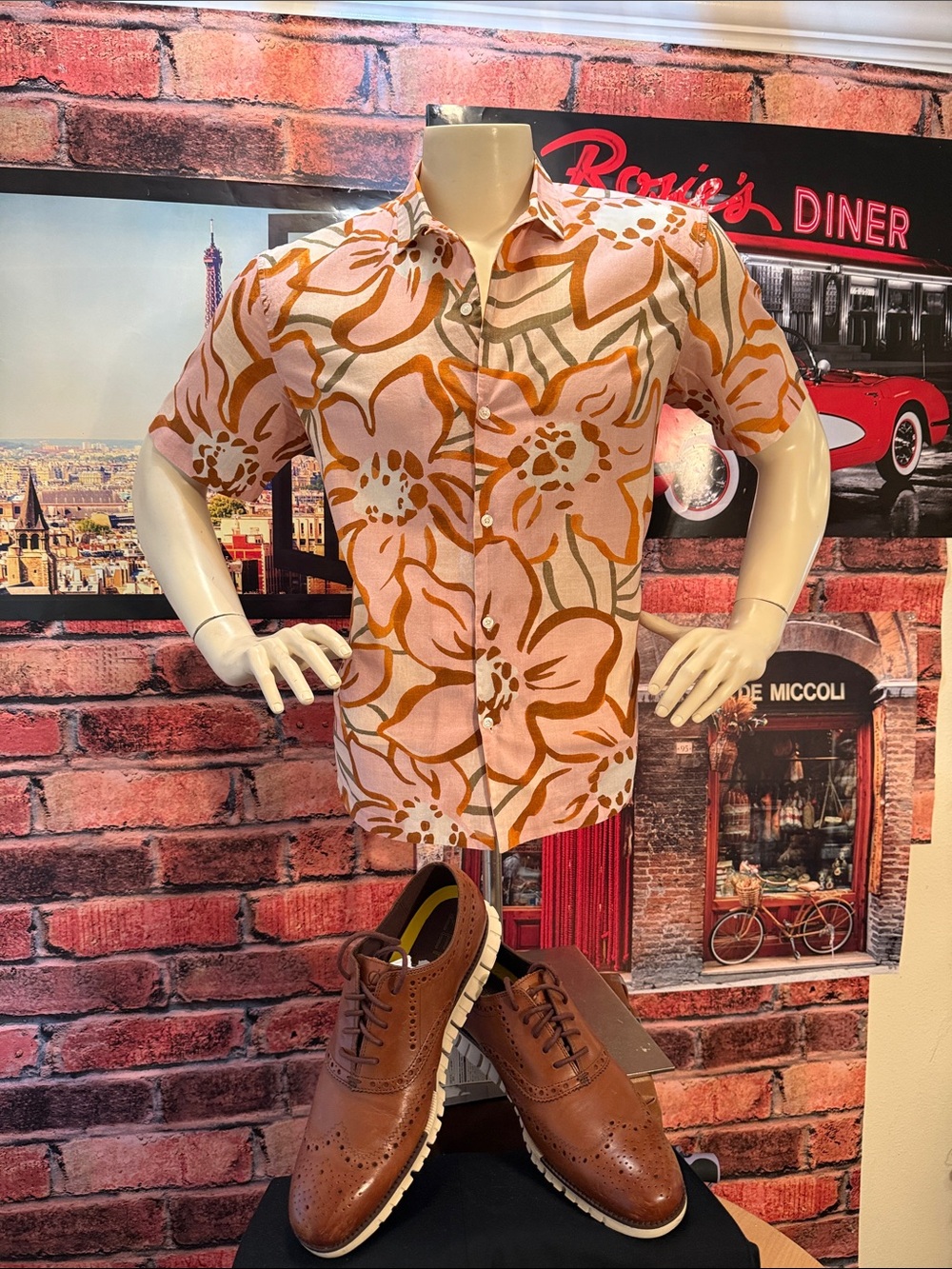 ZARA Pink with Rust & Olive Abstract Print Shirt